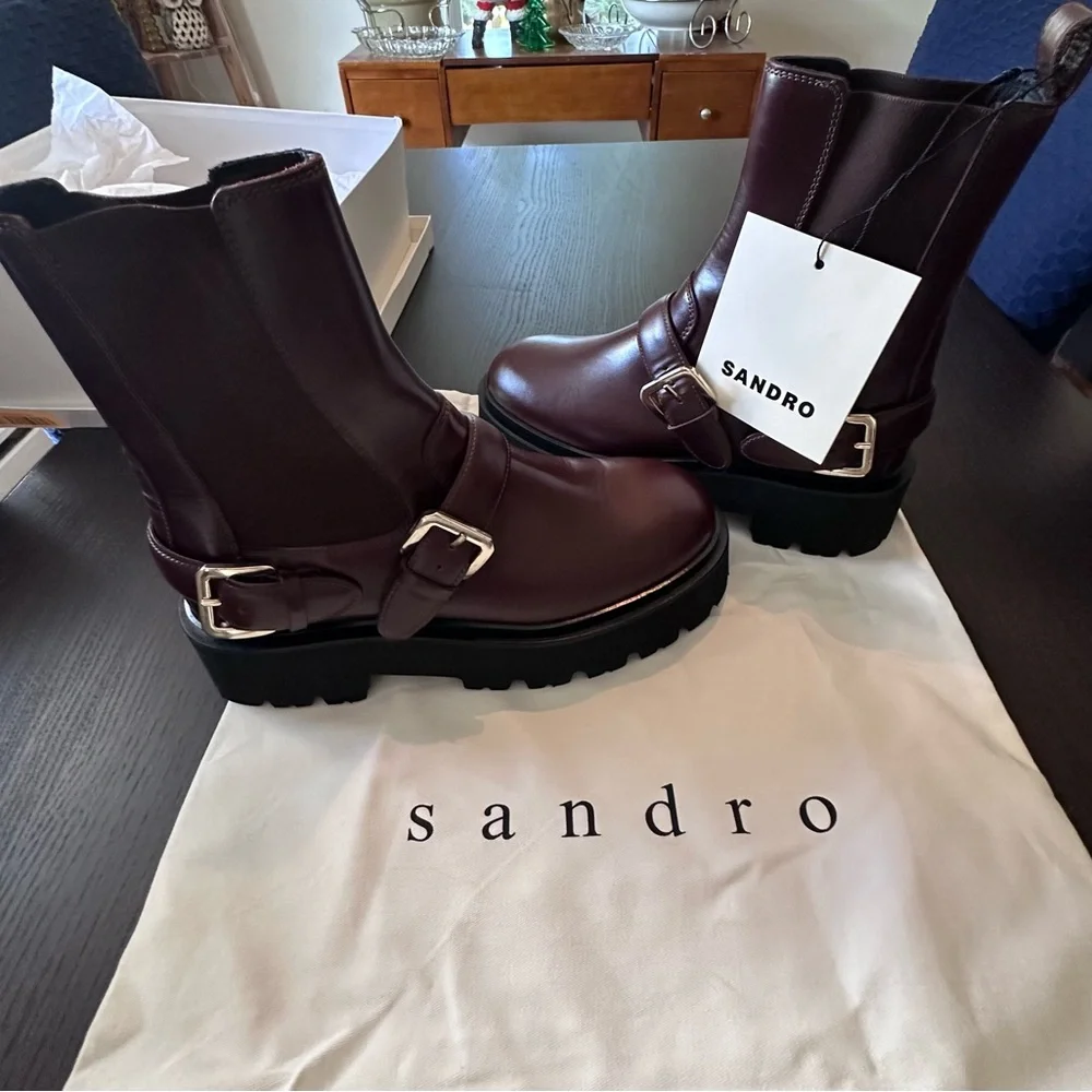 BNWT!!!!! Sandro Women’s Deep Red Leather Boots - Picture 5 of 5